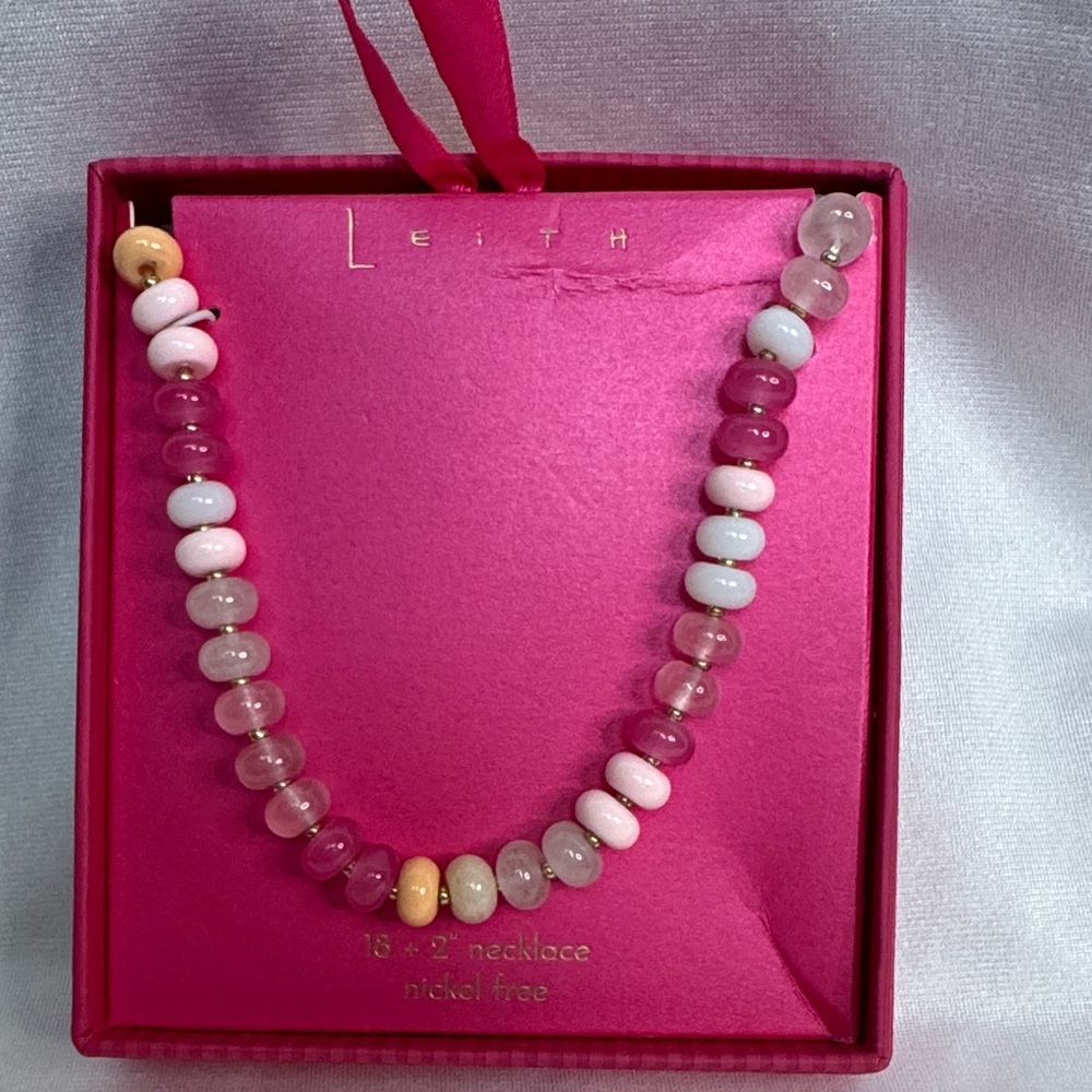 Leith Vibrant Pink and Cream Glass Beaded Necklace